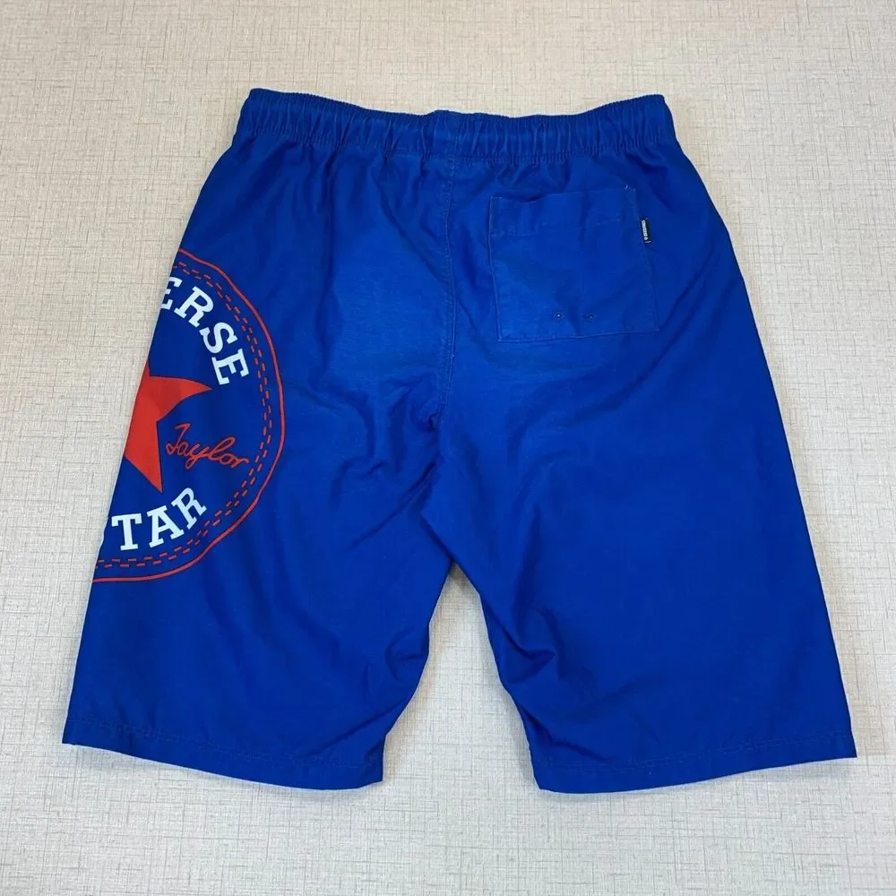 Converse Swim Trunks Boys L Large Blue Elastic Waist Inner Lined Beach Shorts